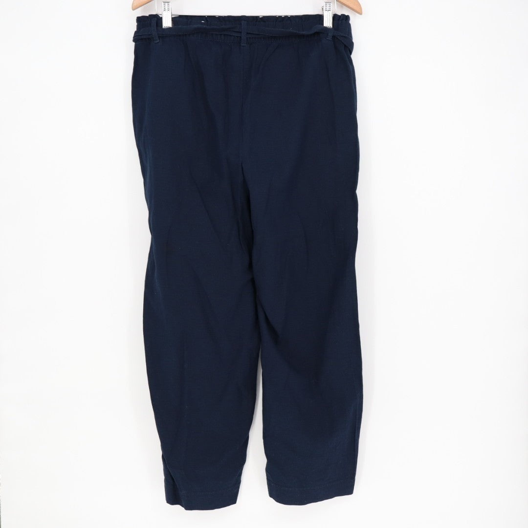 LOFT Outlet Pants Womens Medium Navy Blue Linen Tie Waist Everyday Wear Cropped