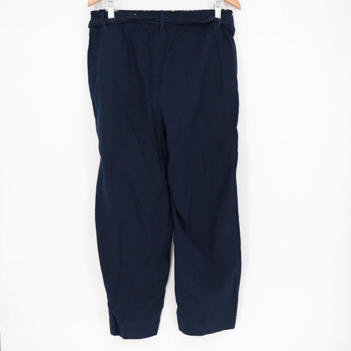 LOFT Outlet Pants Womens Medium Navy Blue Linen Tie Waist Everyday Wear Cropped