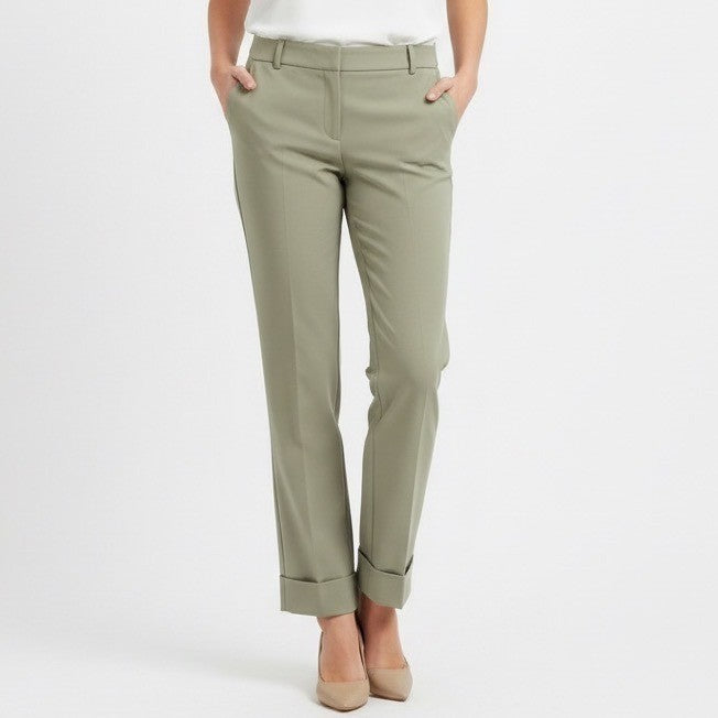 Star City Dress Pants Womens 5 Sage Green Slash Pockets Cuffed Hem Straight Leg