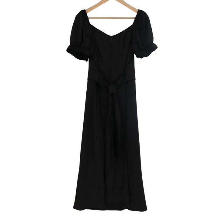Kirundo Midi Dress Womens Large Black Stretch Pleated Off The Shoulder Back Zip