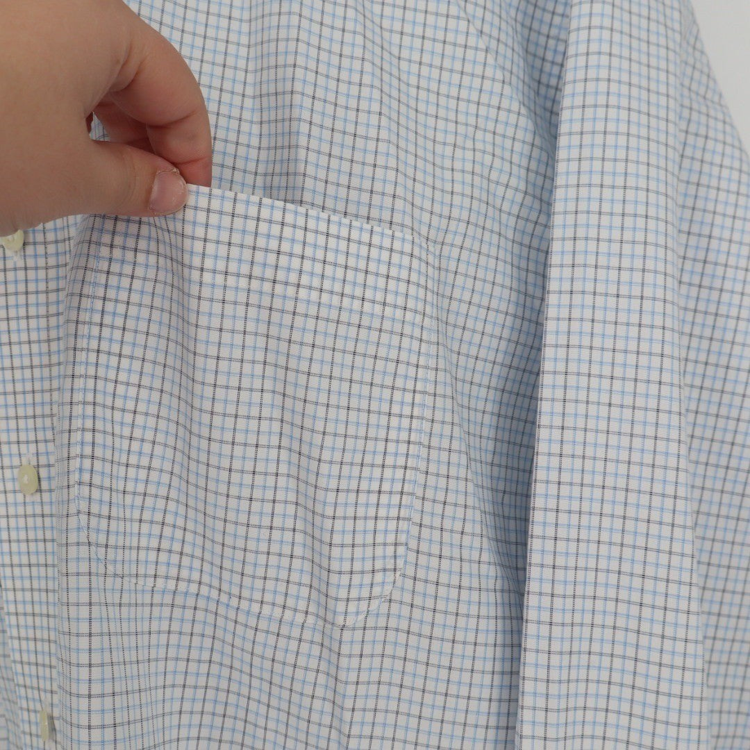 WILKES & RILEY Classic Fit Plaid Button Down Shirt Mens 17 1/2 x 36 Blue White