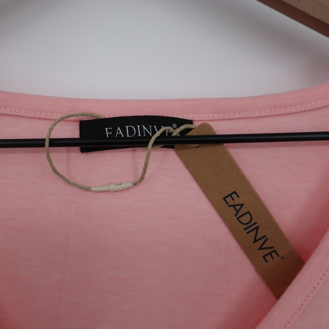 EADINVE Coral Pink V Neck Dolman Sleeve T Shirt Women's Size L