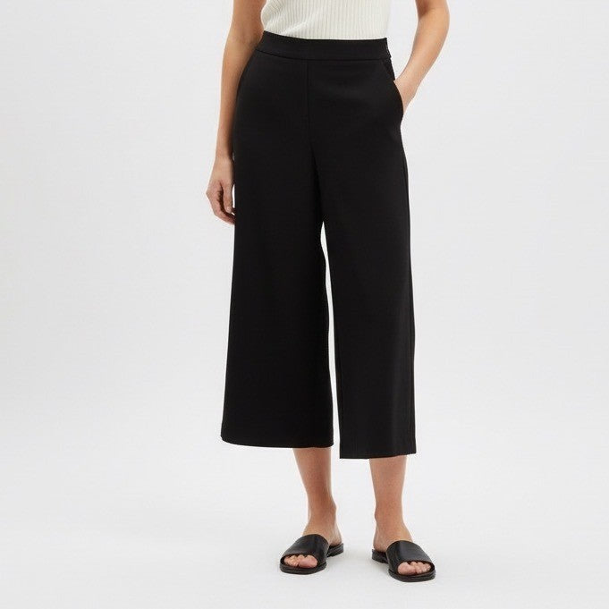 ELLE Black Wide Leg Cropped Pants Size 6 D-Ring Belt