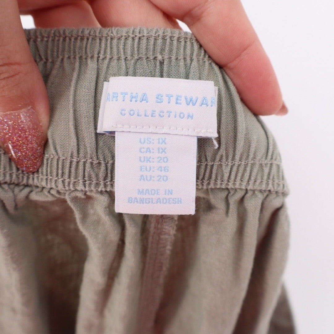 Martha Stewart Collection Linen Blend Cropped Pants Olive Green Size 1X