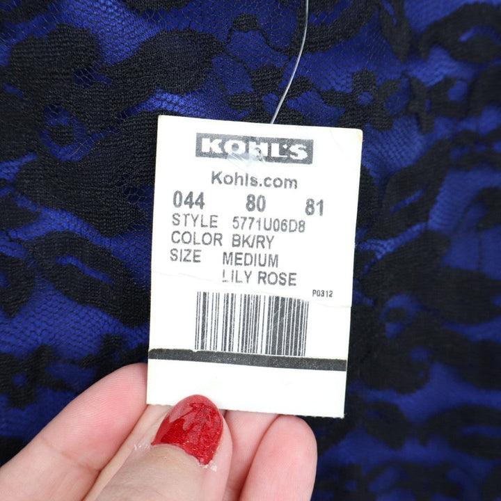 Lily Rose Tank Top Womens Medium Blue Black Lace Detail Scoop Neck Wide Strap