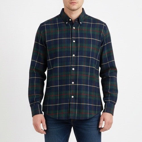 Club Room Men's Flannel Shirt Navy Blue Plaid Button Down Long Sleeve Size M
