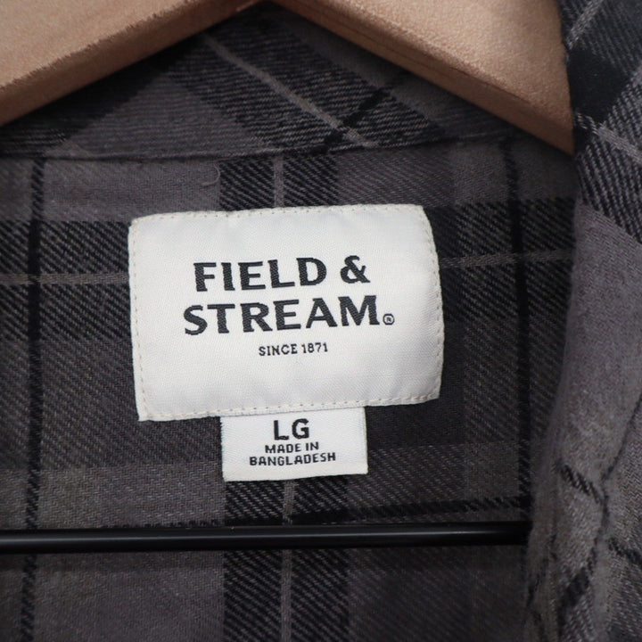 Field & Stream Mens Long Sleeve Plaid Flannel Shirt Size LG Gray Black