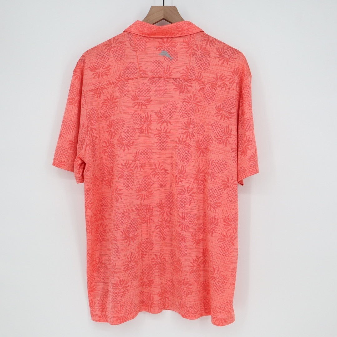 Tommy Bahama Islandzone Polo Shirt Mens XL Pink Pineapple Print Golf Performance