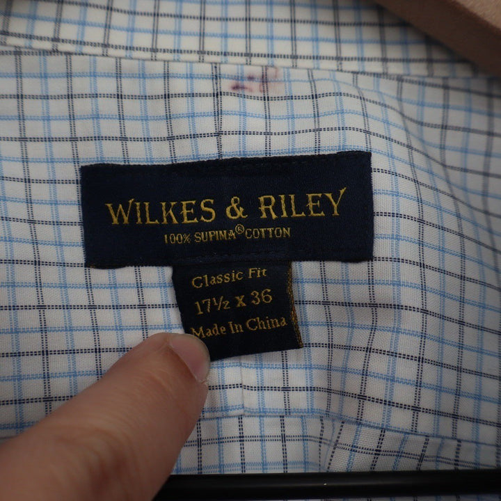 WILKES & RILEY Classic Fit Plaid Button Down Shirt Mens 17 1/2 x 36 Blue White