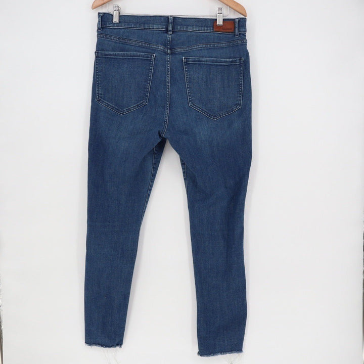 Express Jeans Womens 12R Medium Wash Button Fly High Rise Skinny Cropped Raw Hem