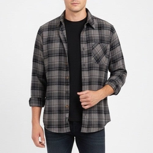 Field & Stream Mens Long Sleeve Plaid Flannel Shirt Size LG Gray Black