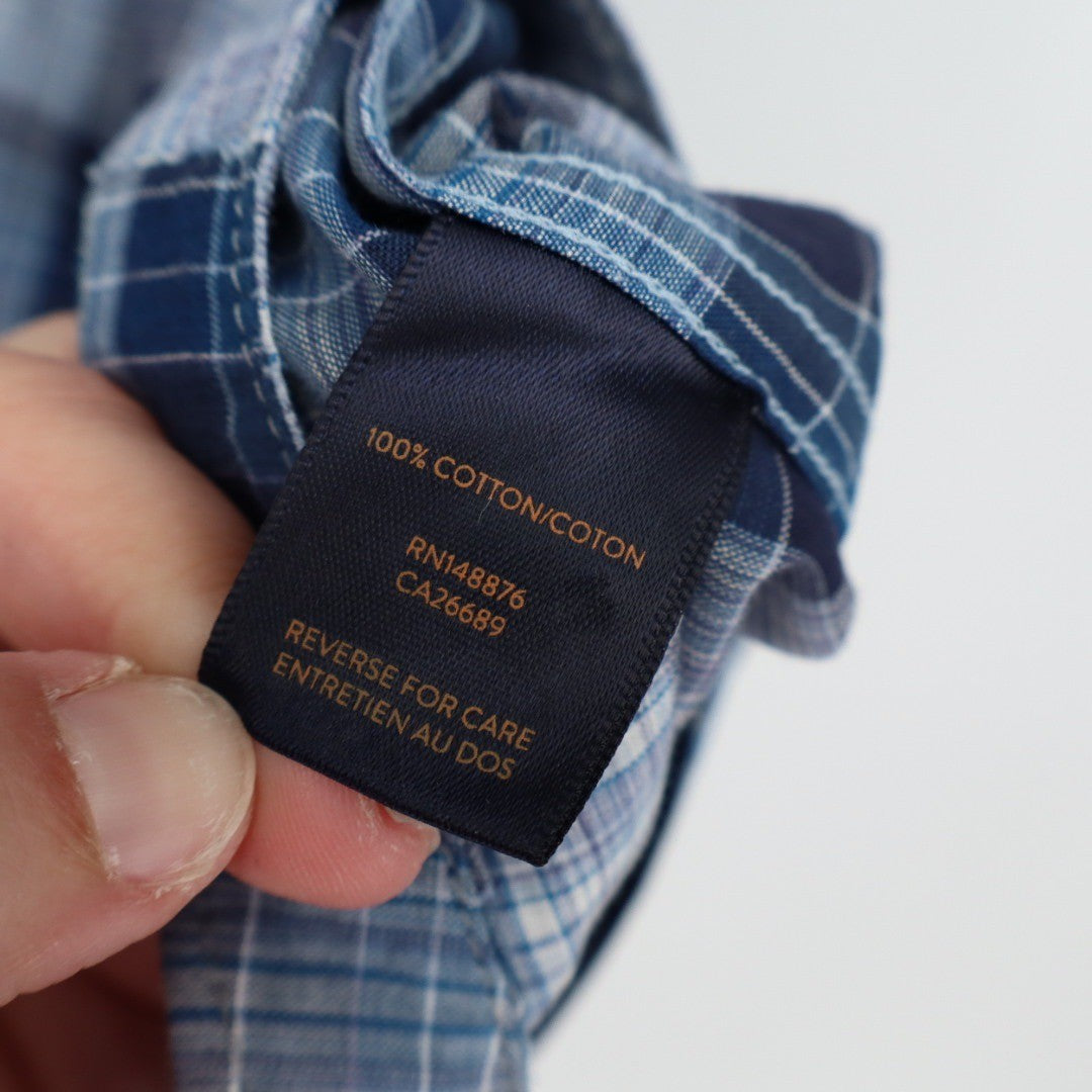 GoodMan Brand Mens Plaid Short Sleeve Button Down Shirt Blue XL Casual