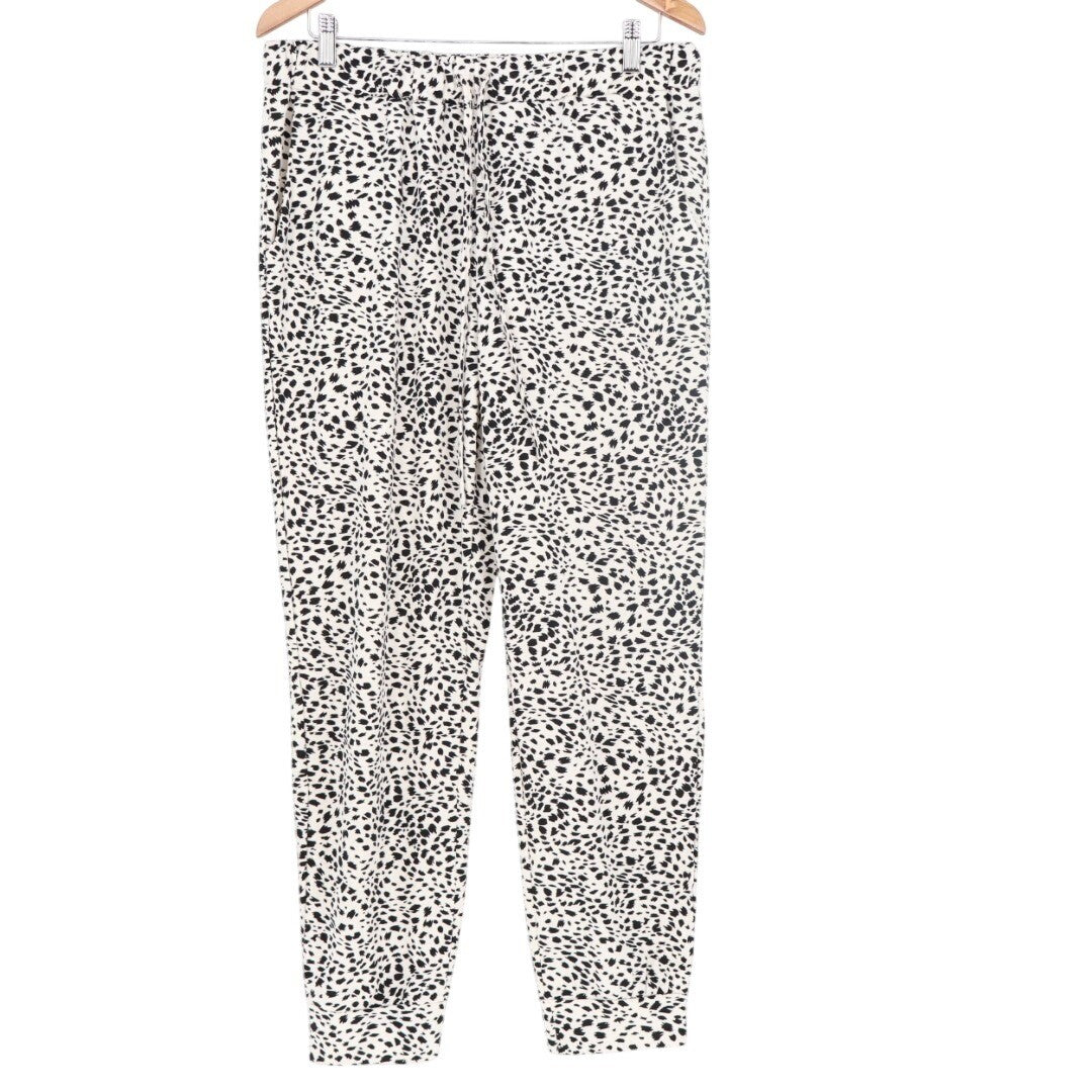 Sweatpants Womens XL White Leopard Print Stretch Tapered Leg Drawstring Waist
