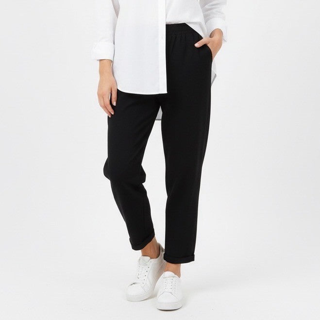 Les Serein Dress Pants Womens S Black Stretch Pleated Slash Pockets Straight Leg