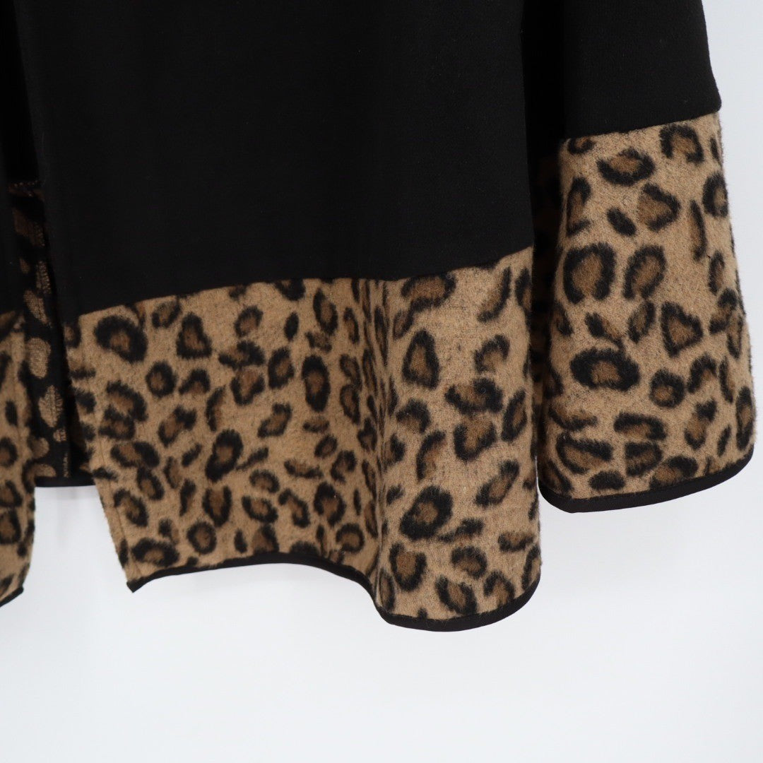 Entro Black Toggle Closure Cape Jacket Leopard Print Trim M/L