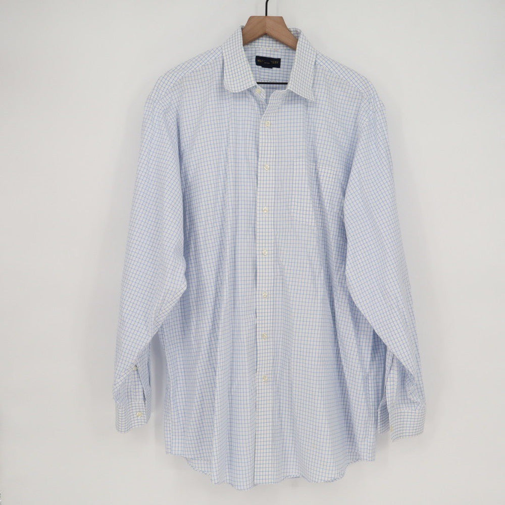 Wilkes & Riley Mens Classic Fit Plaid Dress Shirt 17 1/2 x 36 Blue White Cotton