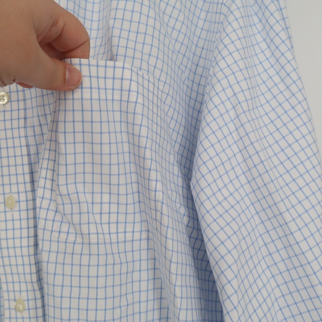 Wilkes & Riley Mens Classic Fit Plaid Dress Shirt 17 1/2 x 36 Blue White Cotton