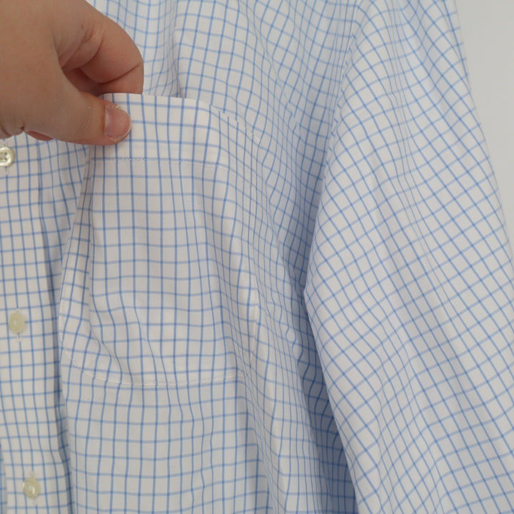 Wilkes & Riley Mens Classic Fit Plaid Dress Shirt 17 1/2 x 36 Blue White Cotton
