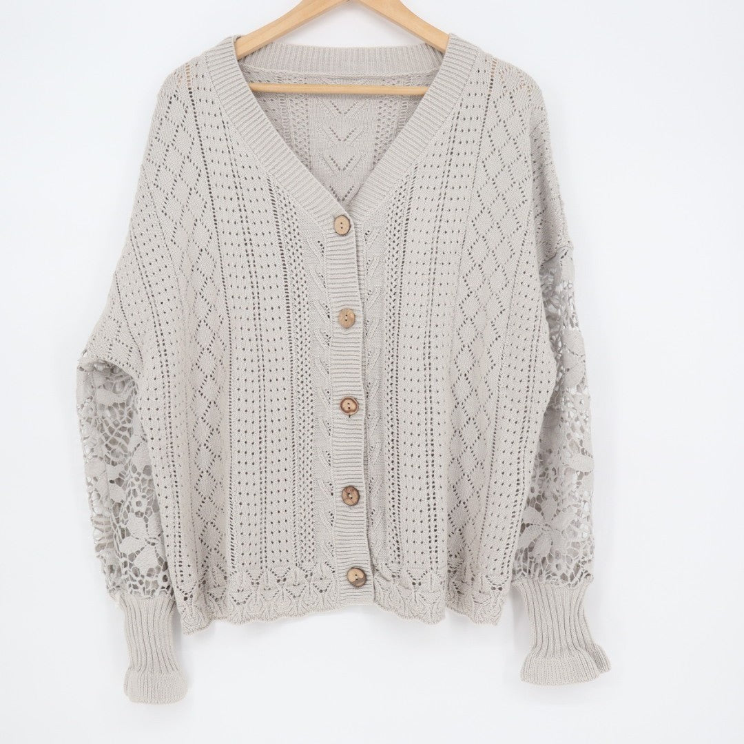 Cardigan Sweater Womens XL Gray Knitted Ribbed Long Sleeve Outdoor Everyday Wear