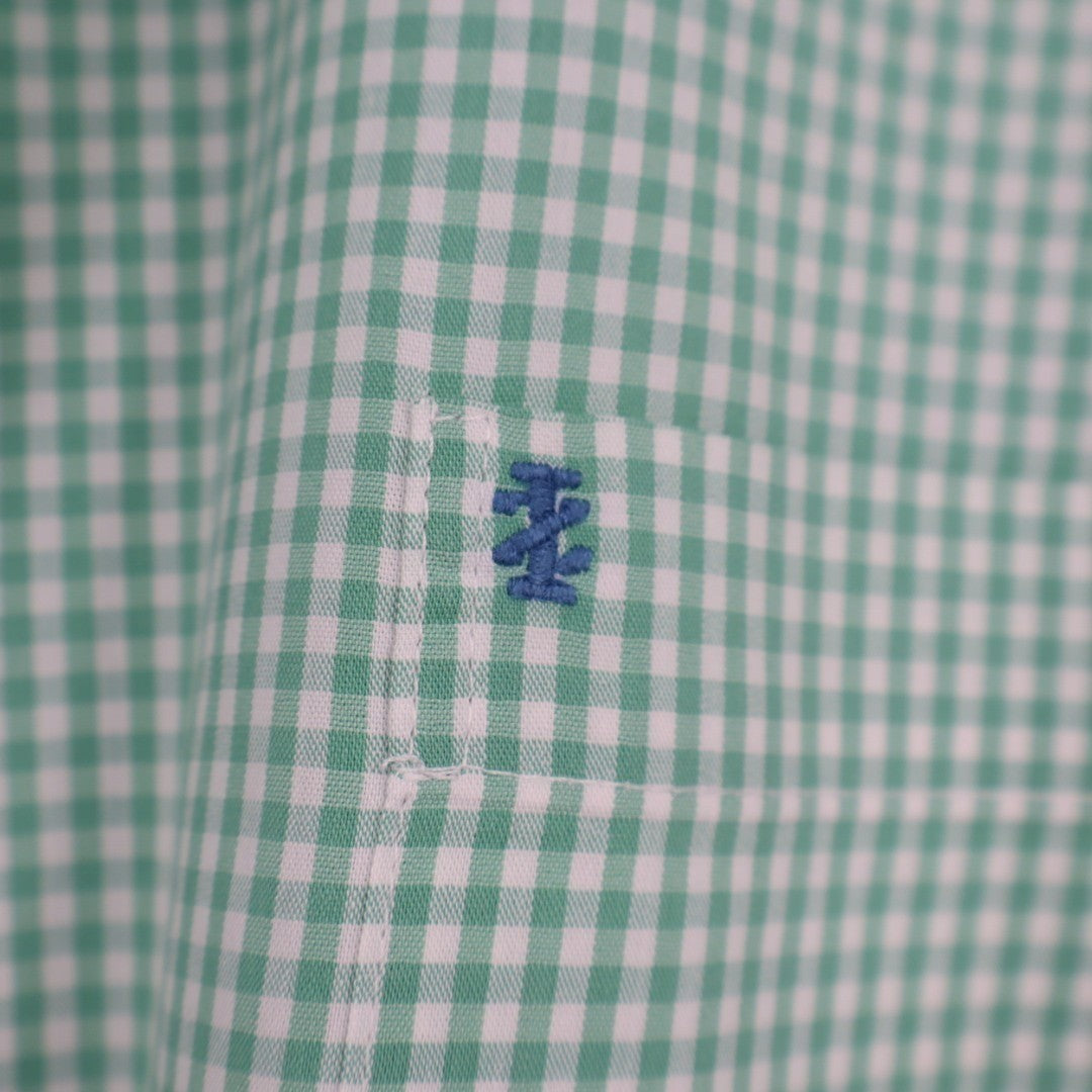 Izod Shirt Mens 2XL Green White Gingham Check Stretch Long Sleeve Button Down