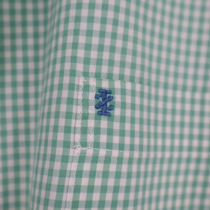Izod Shirt Mens 2XL Green White Gingham Check Stretch Long Sleeve Button Down