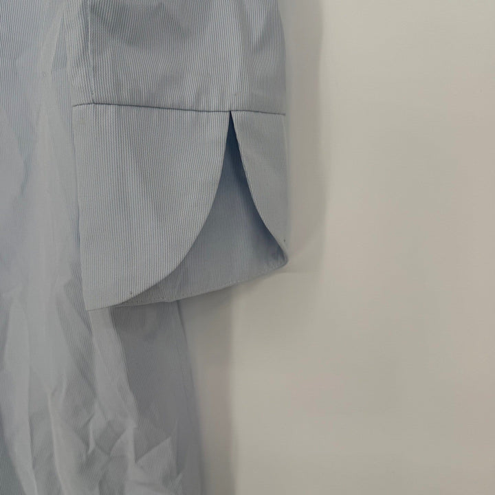English Factory Light Blue Pinstripe Off Shoulder Button Down Shirt Dress