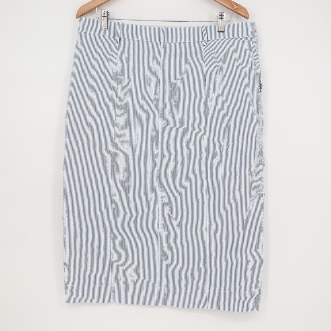 Ann Taylor Factory Seersucker Striped Button Front Midi Skirt Size 14