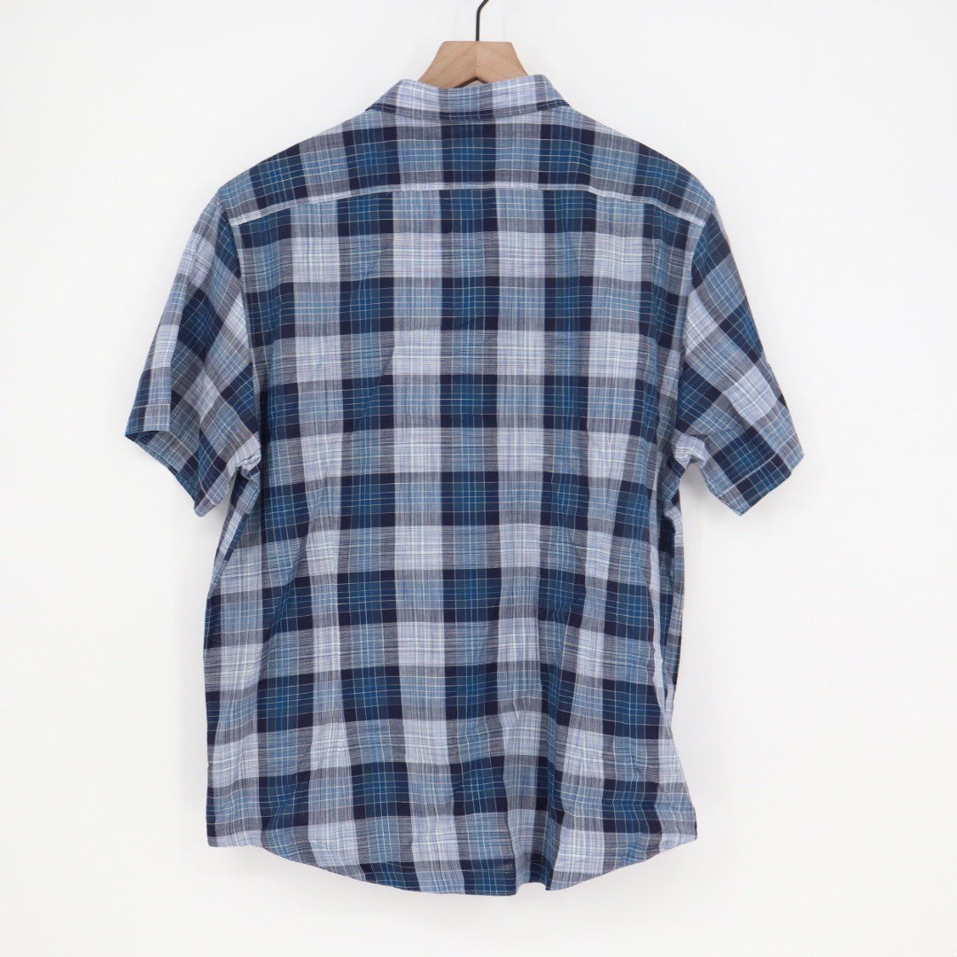 GoodMan Brand Mens Plaid Short Sleeve Button Down Shirt Blue XL Casual
