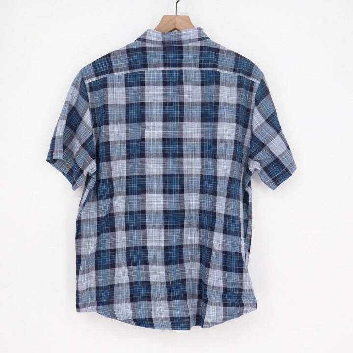 GoodMan Brand Mens Plaid Short Sleeve Button Down Shirt Blue XL Casual