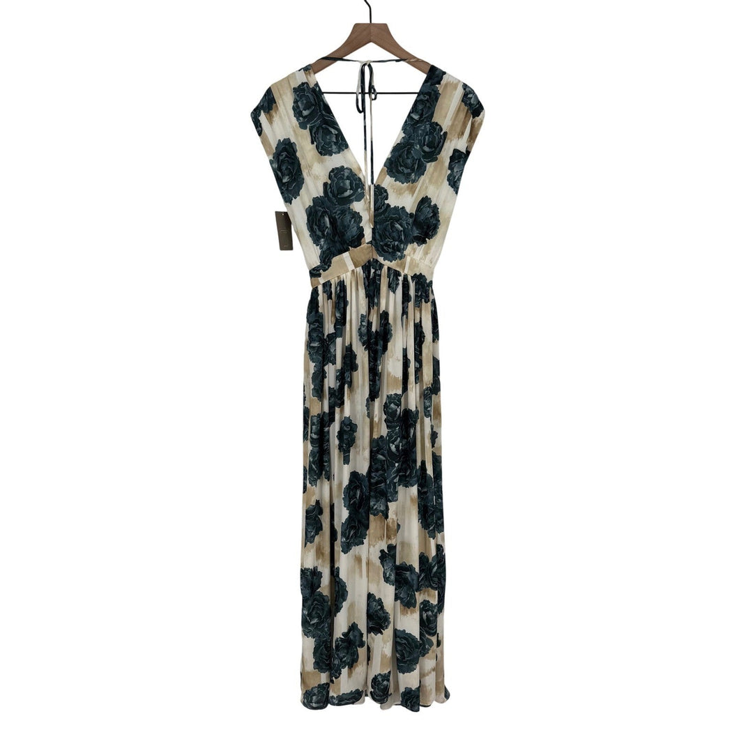 Christina Economou Floral Maxi Dress V Neck Cap Sleeve Empire Waist SIze 0