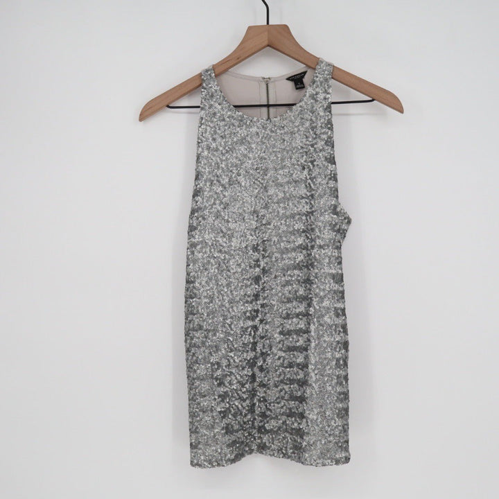 Ann Taylor Womens Sequined Tank Top Silver Size S Zipper Back