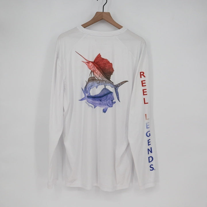 Reel Legends REEL-TEC Bluewater T-Shirt Mens XL White Crew Neck Long Sleeve