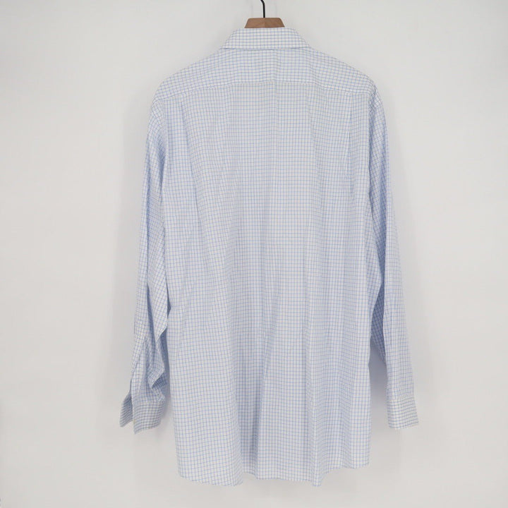 Wilkes & Riley Mens Classic Fit Plaid Dress Shirt 17 1/2 x 36 Blue White Cotton