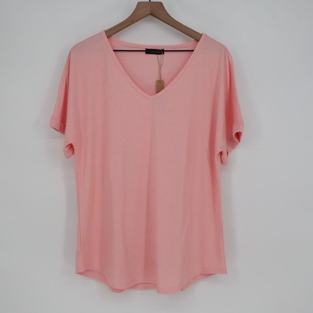 EADINVE Coral Pink V Neck Dolman Sleeve T Shirt Women's Size L