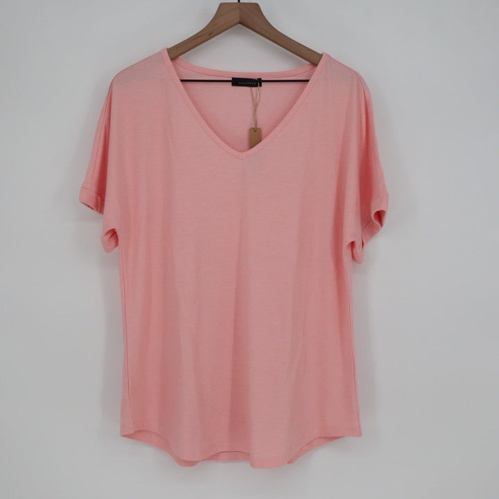 EADINVE Coral Pink V Neck Dolman Sleeve T Shirt Women's Size L