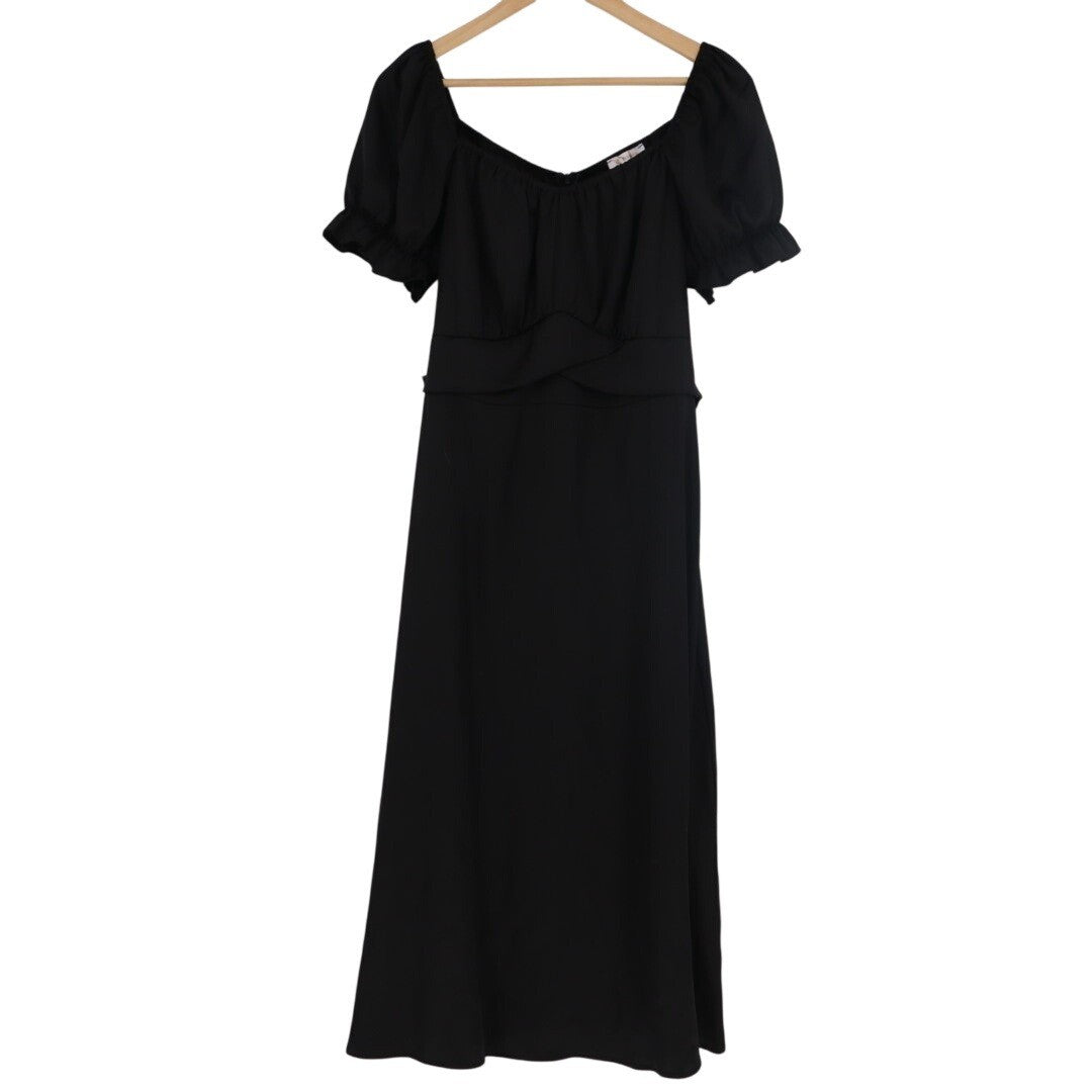 Kirundo Midi Dress Womens Large Black Stretch Pleated Off The Shoulder Back Zip