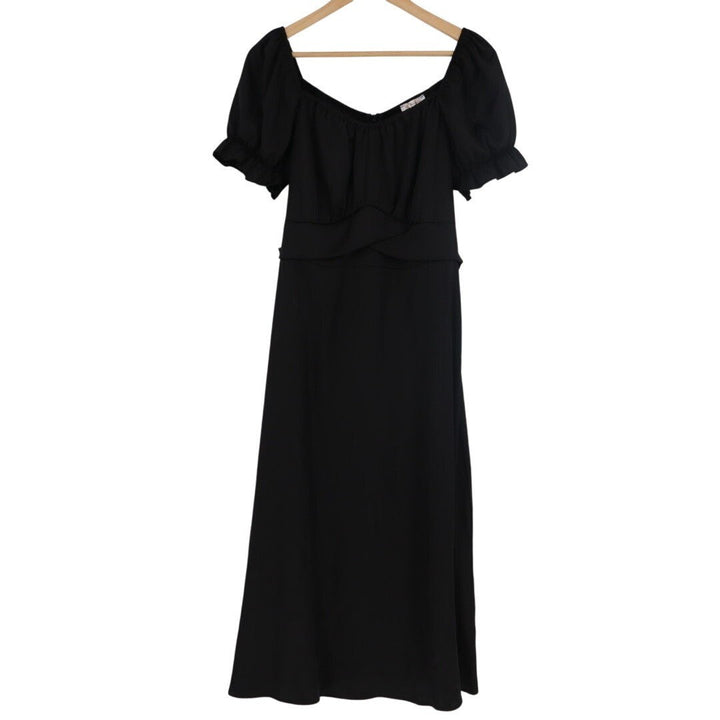 Kirundo Midi Dress Womens Large Black Stretch Pleated Off The Shoulder Back Zip