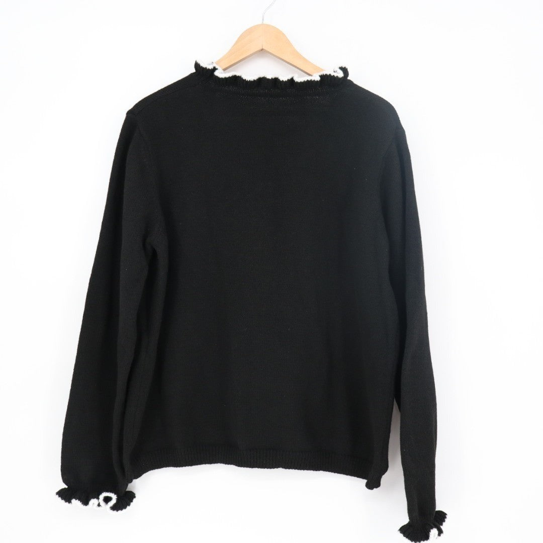 Sweater Women's XL Black Knit Ruffle Neck Long Sleeve Outdoor Everyday Wear