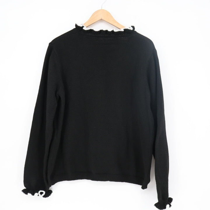 Sweater Women's XL Black Knit Ruffle Neck Long Sleeve Outdoor Everyday Wear
