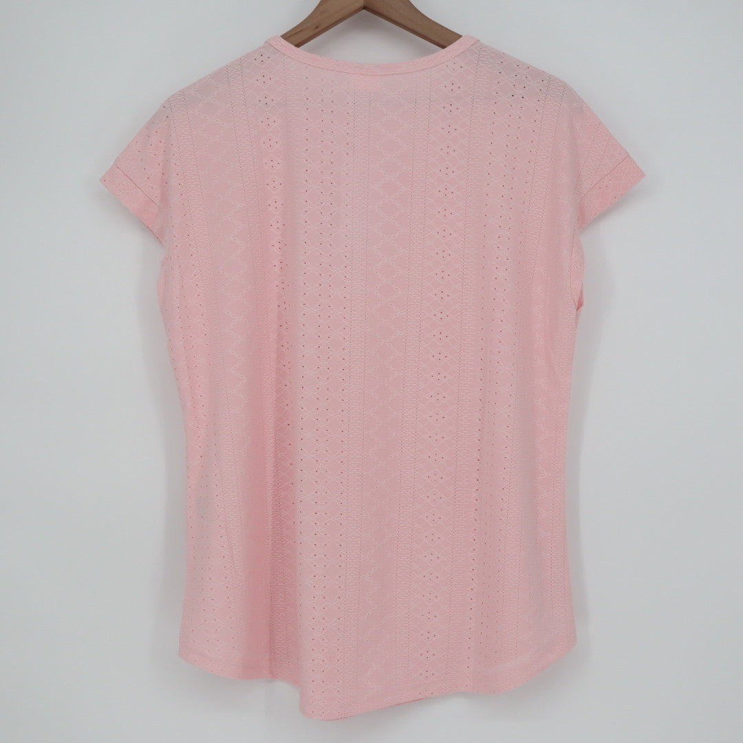 Athletic Works Pink Athleisure Top Mesh Overlay Round Neck Short Sleeve Size L