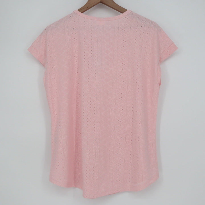 Athletic Works Pink Athleisure Top Mesh Overlay Round Neck Short Sleeve Size L