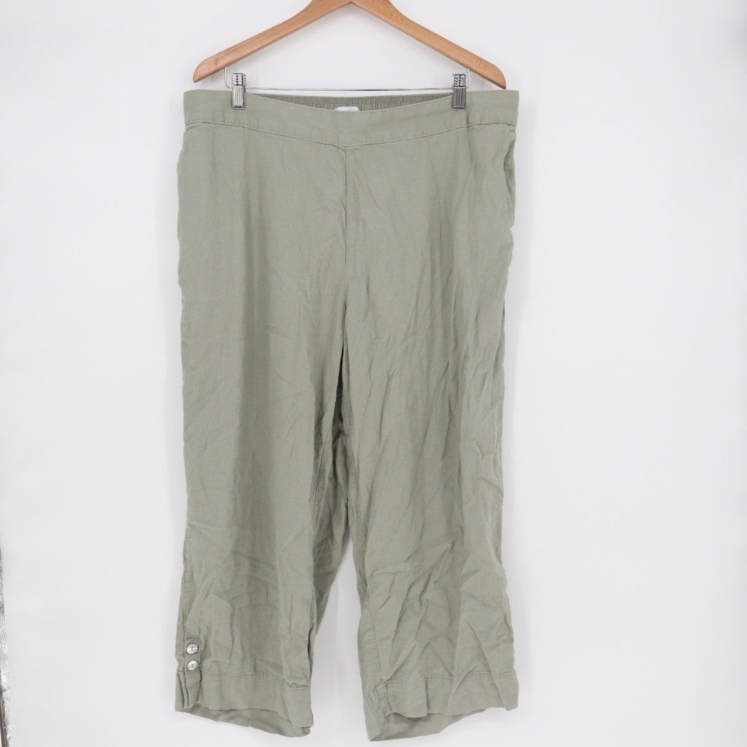 Martha Stewart Collection Linen Blend Cropped Pants Olive Green Size 1X