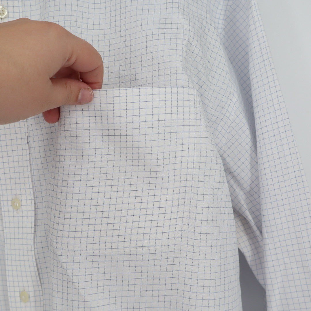 Wilkes & Riley Classic Fit 17 1/2 x 36 White Blue Grid Supima Cotton Dress Shirt