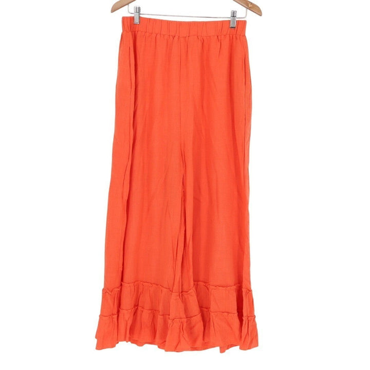 Mundoven Palazzo Pants Womens XL Orange Cotton Wide Leg Trendy Tiered Ruffle