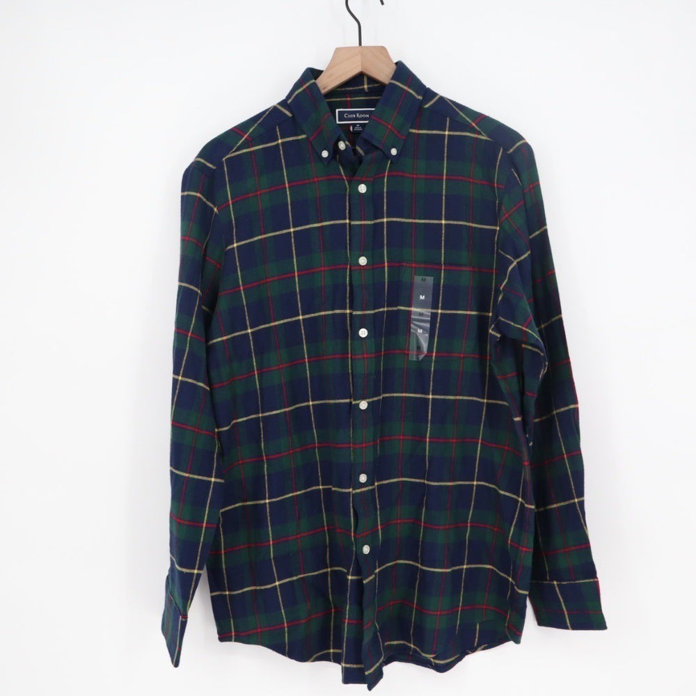 Club Room Men's Flannel Shirt Navy Blue Plaid Button Down Long Sleeve Size M