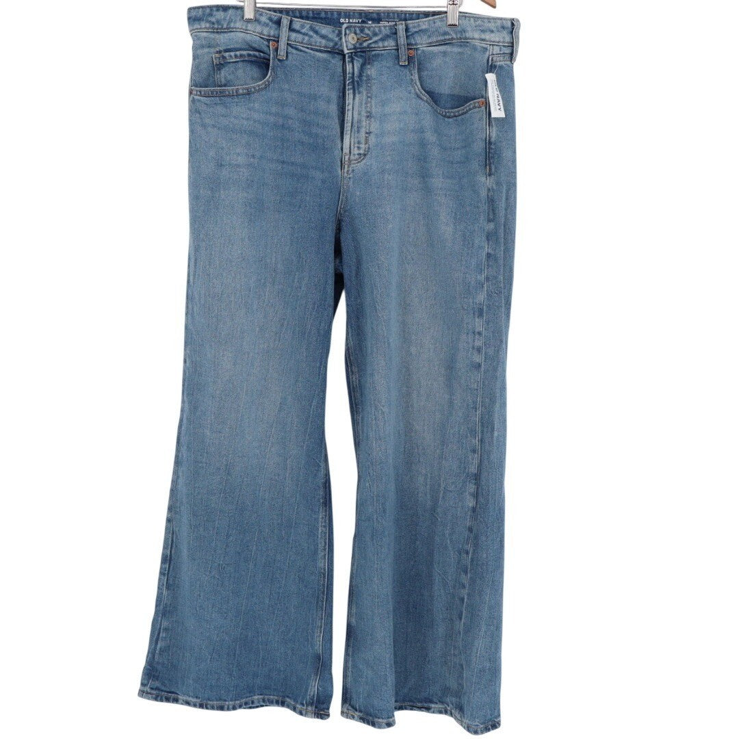 Old Navy Wide Leg Jeans Medium Wash Distressed Denim Pants Size 16