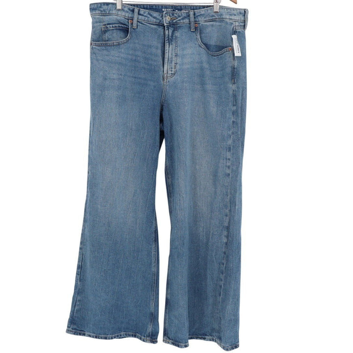 Old Navy Wide Leg Jeans Medium Wash Distressed Denim Pants Size 16