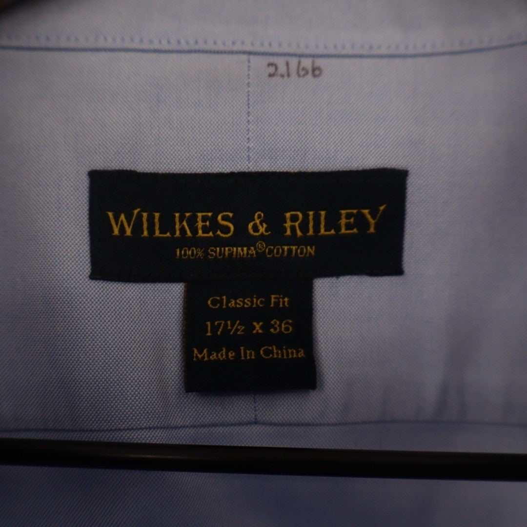 Wilkes & Riley Mens Light Blue Long Sleeve Dress Shirt Classic Fit 17 1/2 x 36