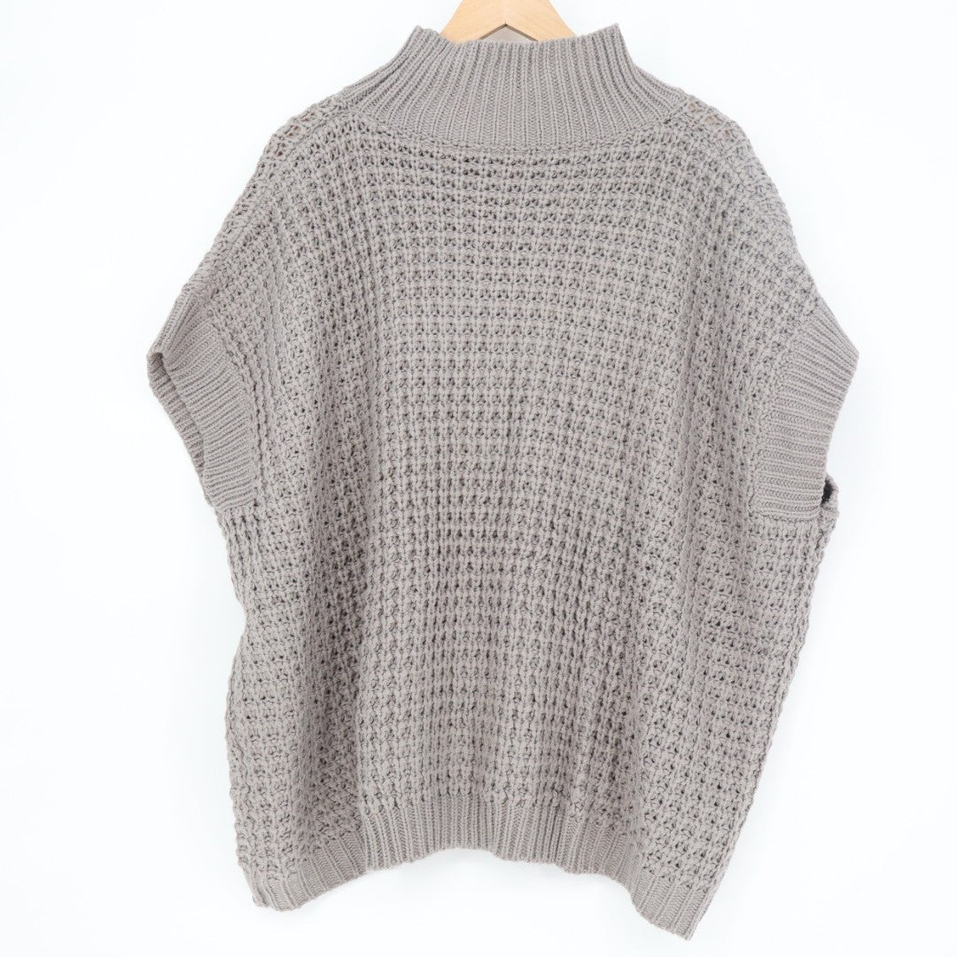 Sweater Womens XL Gray Waffle Knit Mock Neck Ribbed Sleeveless Everyday Wear