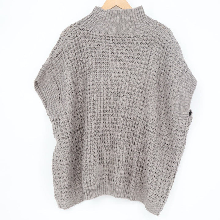 Sweater Womens XL Gray Waffle Knit Mock Neck Ribbed Sleeveless Everyday Wear